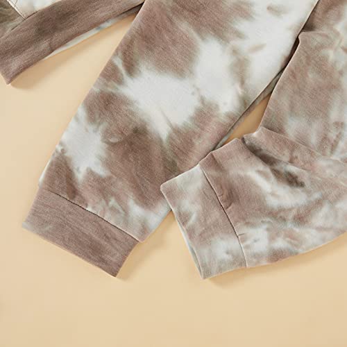 Grnshts Toddler Baby Boy Tie Dye Pants Set Hoodie Pocket Top Long Pants 2Pcs Fall Winter Outfits Clothes 3-4 Years Brown #TOP6