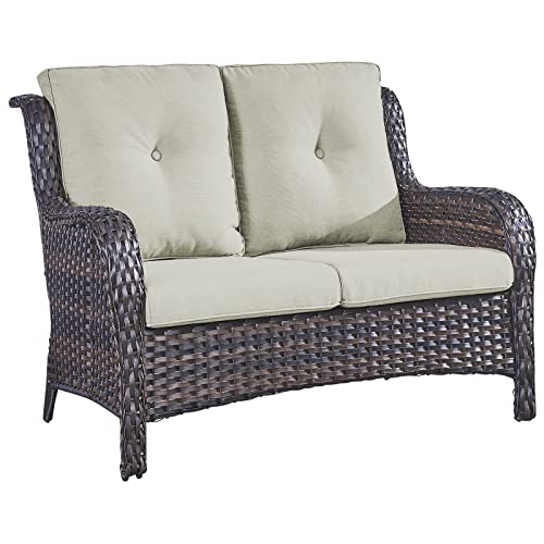 Belord Outdoor Loveseat Small Patio Furniture 2 Seater Sofa Brown Wicker Couch Rattan Settee for Single-Family House