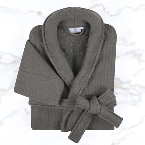 Superior Waffle Weave Cotton Unisex Bathrobe with Belt, Soft and Absorbent Robe for Men and Women Bath Essentials Robes2