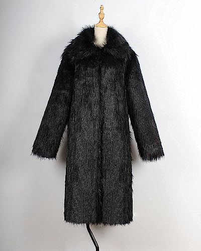 Umren Mens Faux Fur Coat Long Black Jacket Warm Furry Overcoat Outwear Black S #TOP4