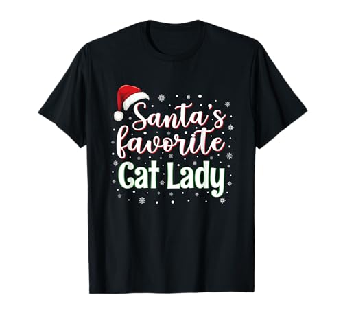 Santa's Favorite Cat Lady Christmas Cats For Women Camiseta