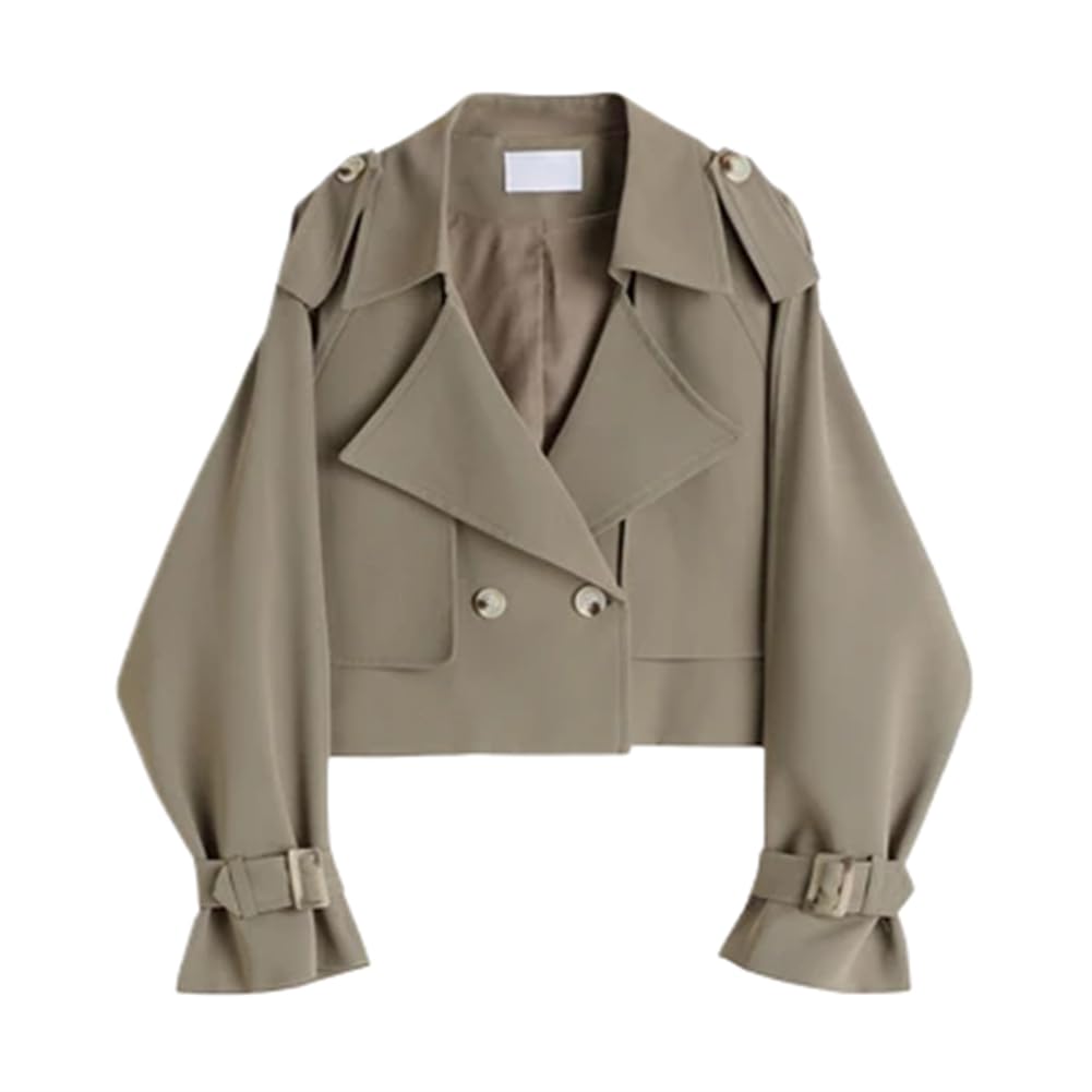 LIXINGHEITANG Casual Loose Thin Tooling Short Jacket Women Clothes Spring Autumn Solid Double Coat Female