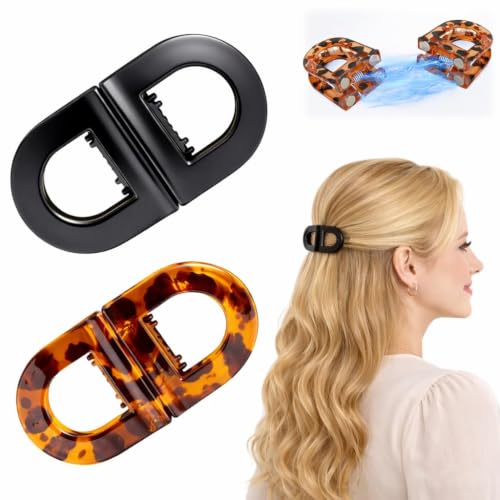 Image of Magnetic Hair Clips for Women, 2 Pcs Clutcher for Hair, No-Pull Claw Clip for Thin, Thick, Curly & Straight Hair, Lightweight Strong-Hold Hair Clip (Black & Tortoise) (Magnetic Hair Clips)