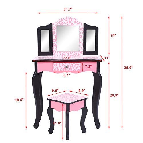 Homgrace Kids Vanity Makeup Set, Beauty Children's Vanity And Chair Set For Boys And Girls With Drawer And Tri-Mirrors #TOP6