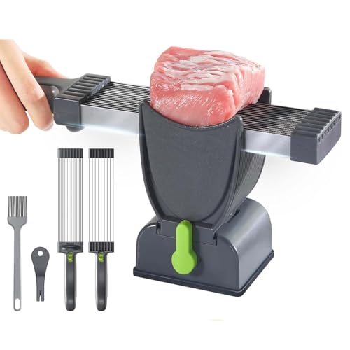 Fresh Meat Slicer, Kitchen Stainless Steel Meat Slicer Cutter Set, Stainless Steel Meat Cleaver Food Slicer, 2-4 Mm Thickness Adjustable Fresh Meat Cutter with Sharpener Black