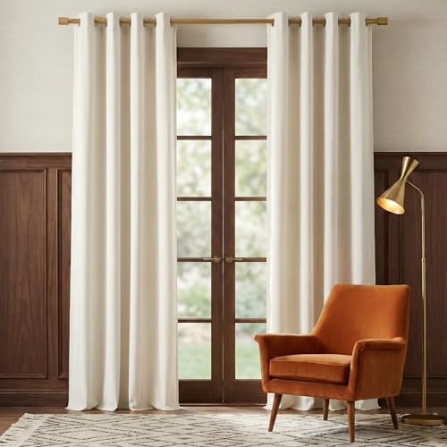 NICETOWN Ivory Velvet Curtains, Grommet Warm and Soft Velvet Drapes, Media Movie Theater Room Decor for Living Room, Super Soft Luxury Velvet Room Dar