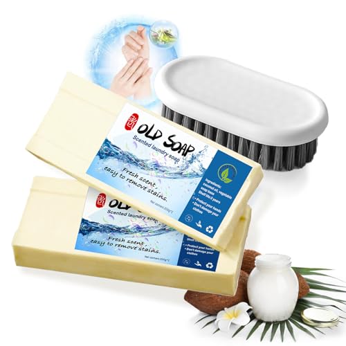 2PCS Traditional Chinese Canal Old Soap - Natural Stain Remover & Detergent Power with Brush | Eco-Friendly Formula for Fabric, Delicates & Clothes | Inspired by Heritage Canal Recipes
