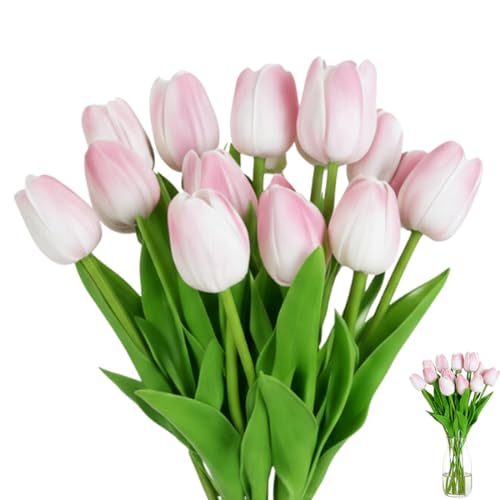 YUVKIN 12 piezas tulipanes artificiales, flores de tulipán de látex, ideales para bodas, fiestas, arreglos florales, ramos de novia y regalos del Día de la Madre (rosa)