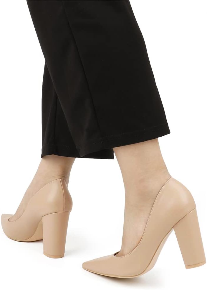 JOY IN LOVE Chunky Heels for Women High Block Heel Pointy Toe Dress Work Pumps - Image 6