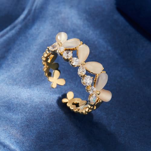 Kokoma Dainty Butterfly Ring for Women CZ Crystal Open Statement Ring Promise Engagement Wedding Rings Adjustable Finger Band Fashion Jewelry4