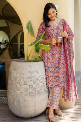 Image of MIRCHI FASHION Pure Cotton Women Straight Batik Printed Kurti Set with Dupatta and Pant