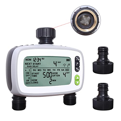 Aqualin Computer Centralina Irrigazione 2 Vie, Timer Automatico/Manuale, Controllo dell'irrigazione con FSTN 9,6 x 5,2 cm, Grande Schermo LCD per Piante da giardin