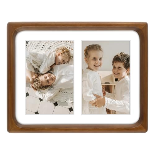 Golden State Art 3.5x5 Collage Picture Frame - Solid Wood With Real Glass - Multi Picture Frame for (2) 3.5x5 Photos or One 6x8 Print - Rounded Corner Design - Collage Wall Decor - Brown