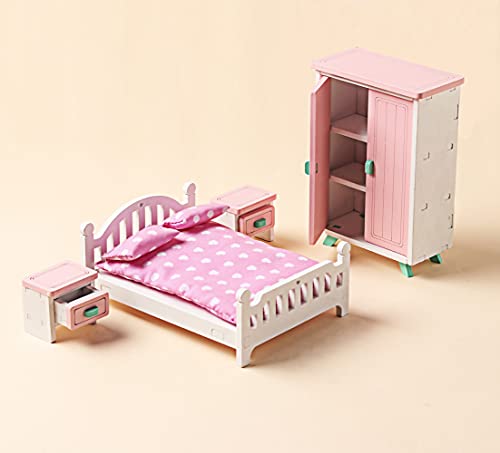 Z MAYABBO Wooden Dollhouse Furniture Set of House Bedroom, Miniature Dollhouse Accessories for Dollhouse Toys, Playhouse Furniture, Doll House Furnishings in 1:12 Scale