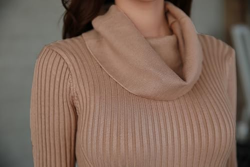 Image of v28 Women's Stretchable Cowl Neck Knit Long Sleeve Slim Fit Bodycon Sexy Sweater