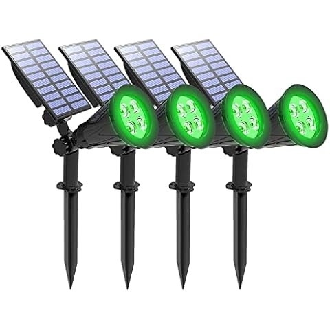 Green Solar Lights, T-SUNUS IP65 Waterproof 4 LED Solar Spotlight Wall Light, Auto-on/Off Security Light Landscape Light for Tree,Patio,Yard,Garden,Driveway,Pool Area 4 Pack Green Cover