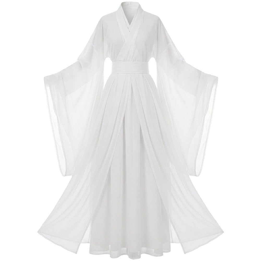 Fituenly Women's White Traditional Hanfu Dress Costume Ancient Chinese Dress Outfit Long Sleeve Dance Performance Wear Cosplay Costume