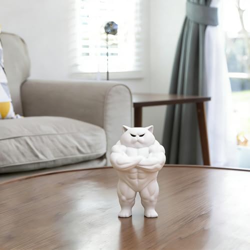 Estatua de Gato Musculoso blanco decorativo miniatura 5