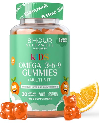 Kids Omega 3 6 & 9 Gummies Vegan Sugar & Gluten-Free | Plant-Based Omega with 8 Essential Vitamins | Chewable Multivitamin for Kids Tasty Alternative to Fish Oil | 1 Month Supply