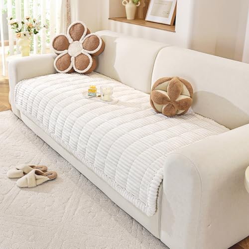 TANTEC Epais Housse de Canapé Lavable - Nouveau Velours Côtelé Doux Universel Housse Canapé 2 3 4 Places, Housse de canapé Antidérapant, Housse Canape d'angle Protège Meubles pour Le Salon (90x120cm)