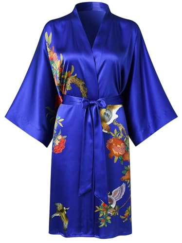 Image of Women's Silk Kimono Robe Short Bathrobe Nightgown 100% Mulberry Silk for Women - Classic Floral Pattern