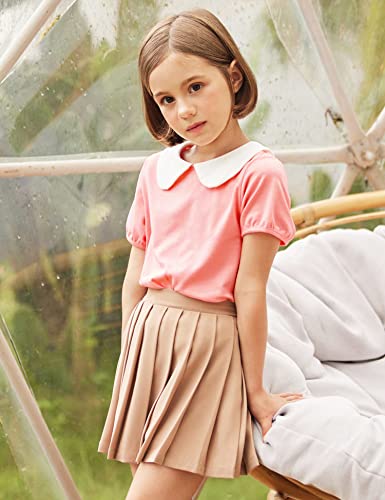 Arshiner Girls Short Sleeve T-Shirts Basic Peter Pan Collar Tops Soft Preppy Blouses Tees Pastel Pink 4-5 Years #TOP3
