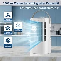 Mobile Klimaanlage, 120° Oszillation klimaanlage mobil, USB 4 in 1 klimaanlage ohne abluftschlauch mit 2/4 H Timer, 3 Geschwindigkeiten & 3 Nebelmodi, 7 Farben Mini Klimaanlage für Hause, Büro – Ansicht 4