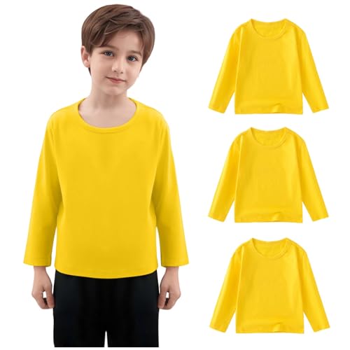 3 Pack Girls Boys Long Sleeve Shirts Toddler Kids Cotton T-Shirt Basic Crew Neck Top Solid Color Tees Casual Tshirt4
