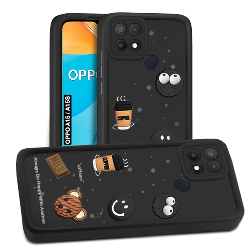 Image of AESTMO Back Case Cover for Oppo A15 / A15S Cover | Cute Fun Cartoon 3D Ball | Coffee Silicone Case | Full Body Protection | Camera Protection Back Cover for Oppo A15 / A15S (Black)