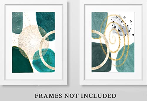 Abstract Circle Wall Art Print, Boho Wall Decor, Minimalist Modern Geometric Watercolor In Green Black Gold. Mid Century Modern And Contemporary Art For Bedroom, Living Room. Unframed 11X14 Set Of 2. #TOP4