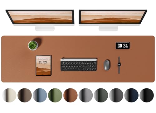 Aothia Leather Desk Pad Protector, Office Desk Mat, Large Mouse Pad, Laptop Desk Pad, Non-Slip PU Leather Desk Blotter, Waterproof Desk Writing Pad for Office and Home (Brown, 55" x 17")