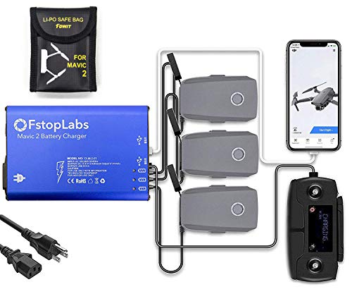 Fstop Labs Mavic 2 Battery Charger, Accessories for DJI Mavic 2 Pro Zoom, 5 in 1 Rapid Parallel Battery Charging Hub Station, 3 Batteries, 2 USB Ports, with Power On Off Switch
