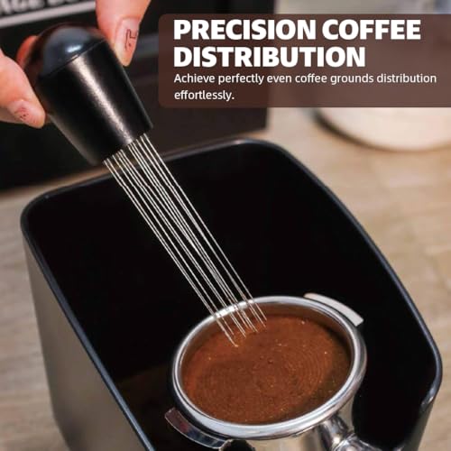 Image of Supvox Coffee Stirrer with Stand, Stainless Steel Needle Distributor Round Head Handle Distribution Tool for Espresso Machine Coffee Removable pins