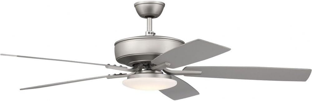 Craftmade 52" Pro Plus P112BN5-52BNGW Indoor Fan with Slim Profile 18W LED Light Kit with Included Wall Control in Brushed Satin Nickel with Reversible Brushed Nickel/Greywood Blades