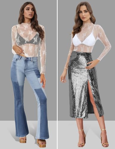 Image of Buauty Sheer Tops for Women,Mesh Fishnet Tops Plus Size,Stylish and Sensational Mesh Blouses for Fashion-Forward Ladies