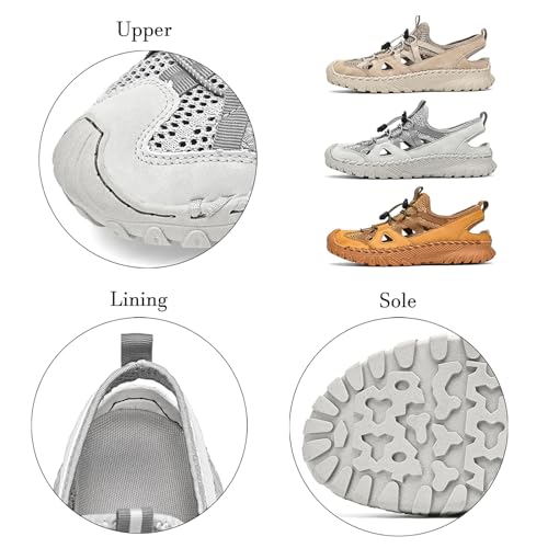 Optigard Men's Closed Toe Hiking Sport Sandals Mesh Breathable Summer Non-Slip Drawstring Sandals Casual Athletic Walking Beach Sandals2