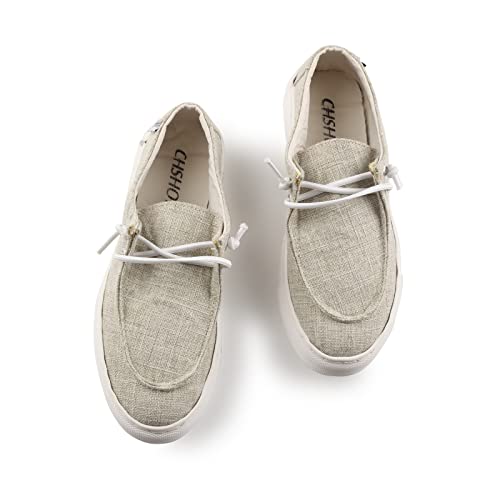 Image of Women's Canvas Low Top Fashion Sneakers Slip On Loafer Shoes Casual Flat Comfortable Walking Shoes (Beige,8)
