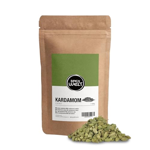 Spicy Welt Cardamomo Verde Entero (250g) - Cardamomo en Vaina – para Curris, Postres e Infusiones | Intenso, Dulce y Cítrico | 100% Natural & Sin Aditivos