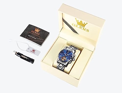 Image of OLEVS Men Watch Automatic Mechanical Skeleton Moon Phase Dress Business Stainless Steel 3AT Waterproof Luminous Men Wrist Watch