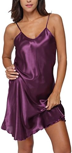 Original Kimono Women's Satin Spaghetti Strap Nightdress Nightgown Babydoll Purple 2XL