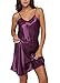 Original Kimono Women's Satin Spaghetti Strap Nightdress Nightgown Babydoll Purple 2XL