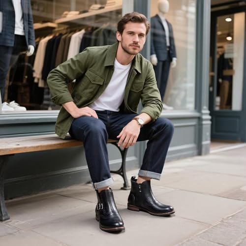 Image of Men's British-Style Buckle Oxford Boots | Buckle Strap Side-Zip Oxford Boots for Casual, Business & Work (Ankle-Length)