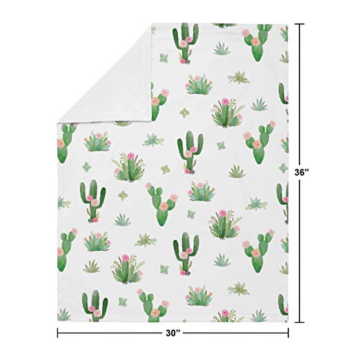 Sweet Jojo Designs Boho Watercolor Cactus Floral Baby Girl Receiving Security Swaddle Blanket For Newborn Or Toddler Nursery Car Seat Stroller Soft Minky - Pink And Green #TOP3