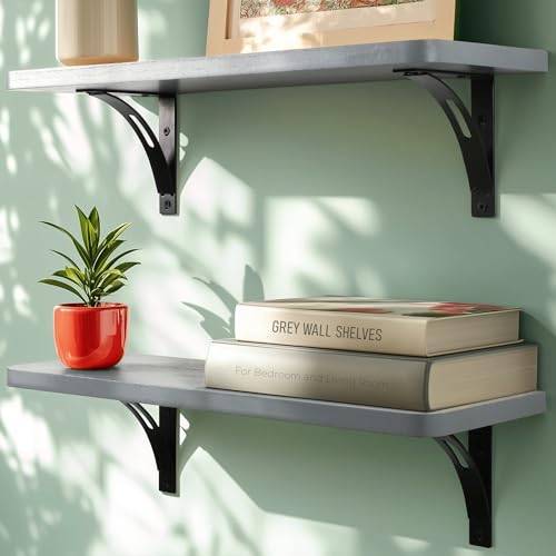 Reinforced Steel Bracket Grey Wall Shelves - Easy to Install,