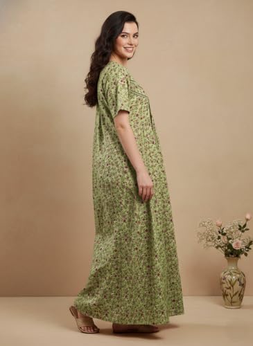 Image of Bahumaan Cotton Nighty for Women Full Length Stylish | Floral Print Cotton Maxi Dress for Women with Pocket | Sleepwear Gown for Women