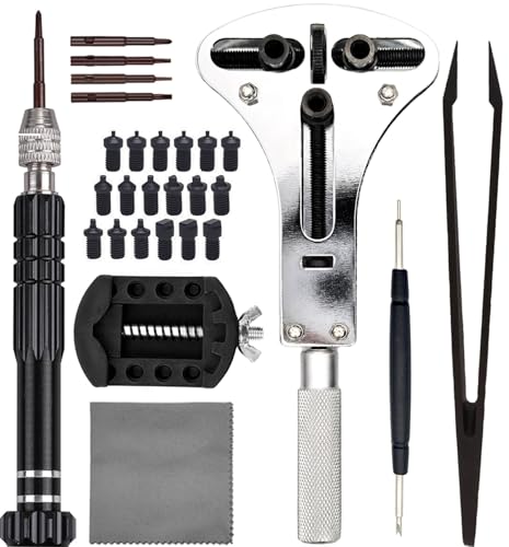 TICFROG Watch Battery Replacement Tool Kit, 3 Point Large Wrench for Wristwatch Case Back Open, Back Removal Tool with 18 Bits, Watch Holder, Anti-Static Tweezers, Screwdrivers, Spring Bar Tool