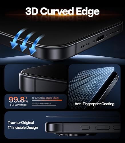 Image of TORRAS OrigArmor for iPhone 17 Pro Max Screen Protector with 3D Curved Edge & Anti-Reflection Tech - Premium Imported 9H+ Military Grade iPhone 17 Pro Max Tempered Glass - 1 Pack
