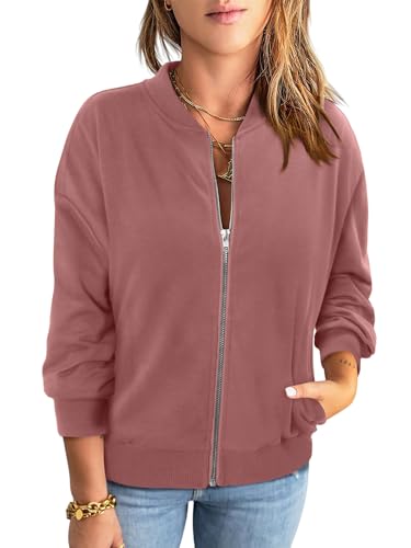 KISSMODA Womens Zip Up Jackets Sweatshirts Long Sleeve Casual Coat Outwear With Pockets4