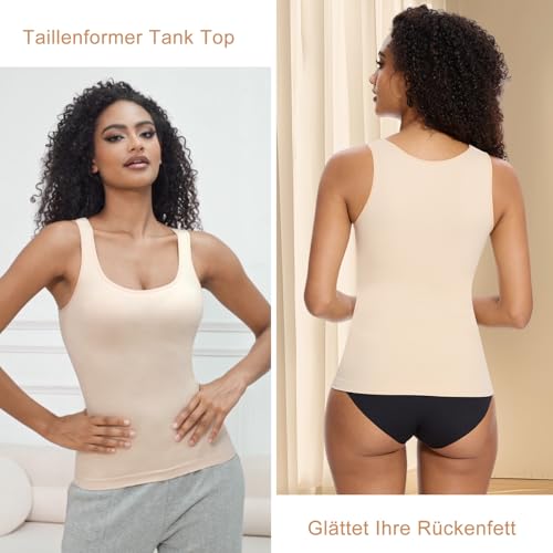ONEW Damen Slimfit Unterhemd Bequeme Bauchweg Shapewear Tank Top Formende Kompressions Trägertop Komfortable Body Shaper,Beige,M