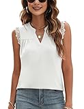 Blingfit Women's Dressy Casual Sleeveless Blouses V Neck Lace Guipure Tank Tops Summer Solid/Floral Tunic Shirts, A-white, Small